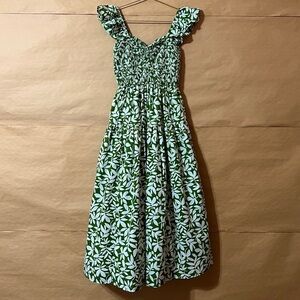 Abercrombie & Fitch Ruffle Strap Smocked Midi Dress Tiered Green Floral Size XS